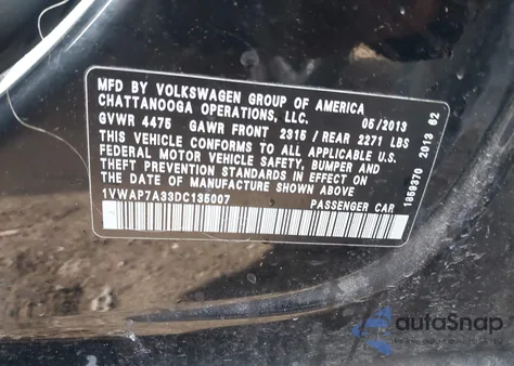 2013 Volkswagen Passat 2.5L Wolfsburg Edition из США, поврежденный, VIN 1VWAP7A33DC135007